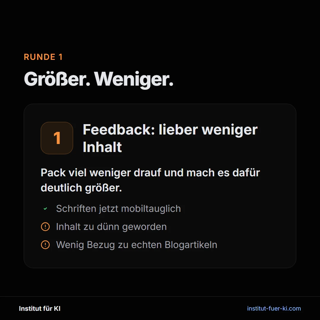 Runde 1: LinkedIn Posts größer machen, weniger Inhalt pro Slide